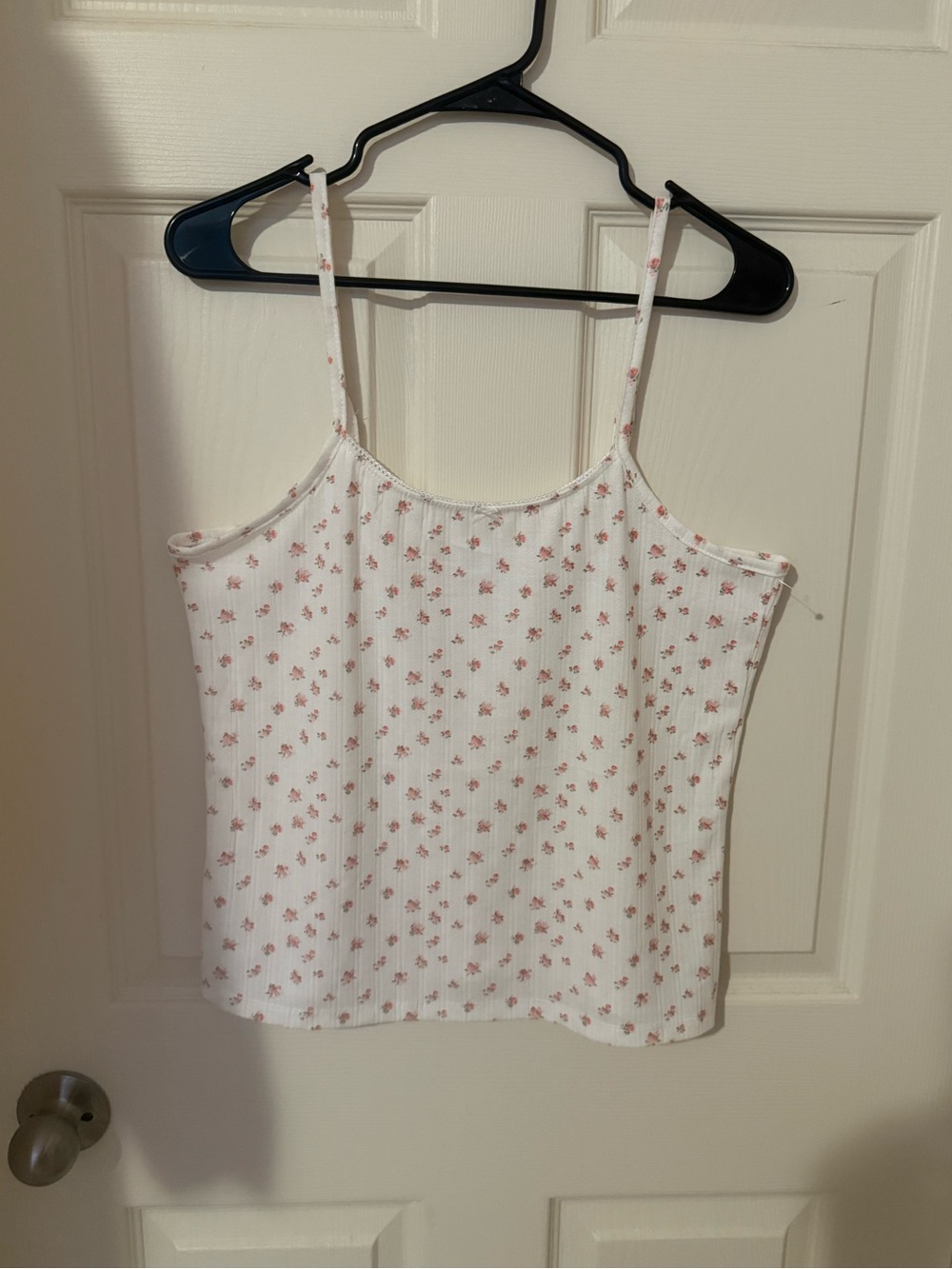 White Floral Ribbed Cami Tank Top with matching shorts